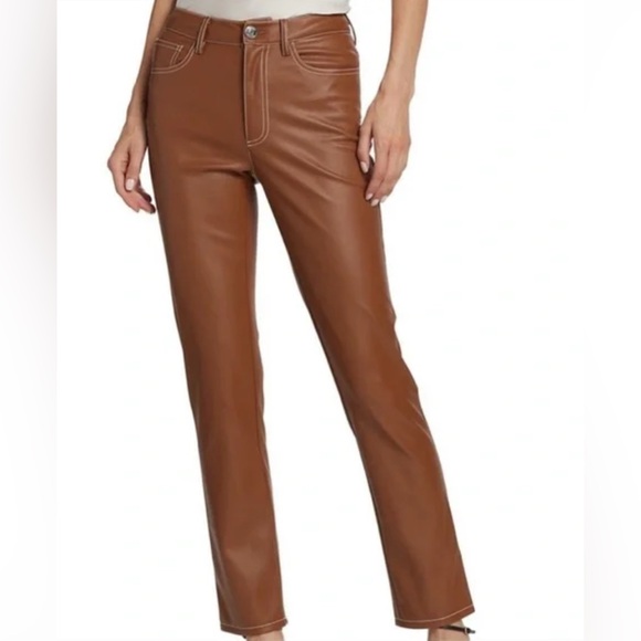 STAUD Elliot Faux Leather brown Pants size 0 - Picture 1 of 6